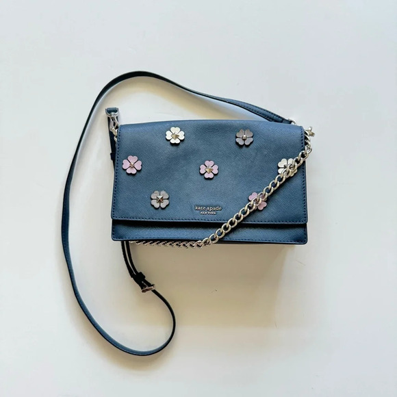 kate spade Handbags - Kate Spade Cameron Flower Appliqué Blue Convertible Crossbody Bag